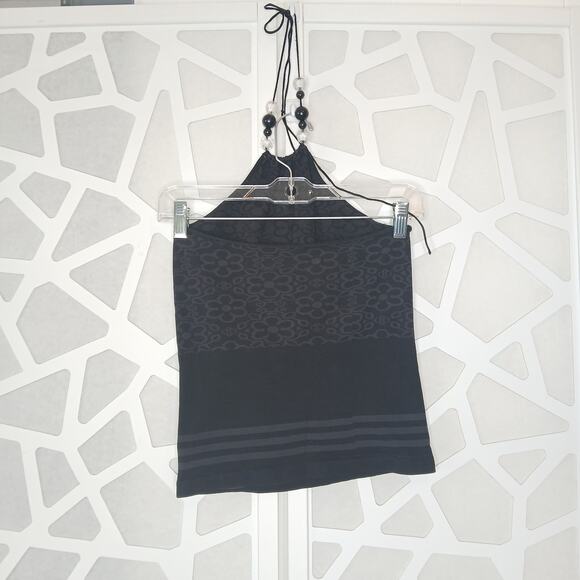 Vintage Y2K Black Floral Beaded Halter Top Womens S/M Coconut Tropical Preppy - Picture 5 of 8